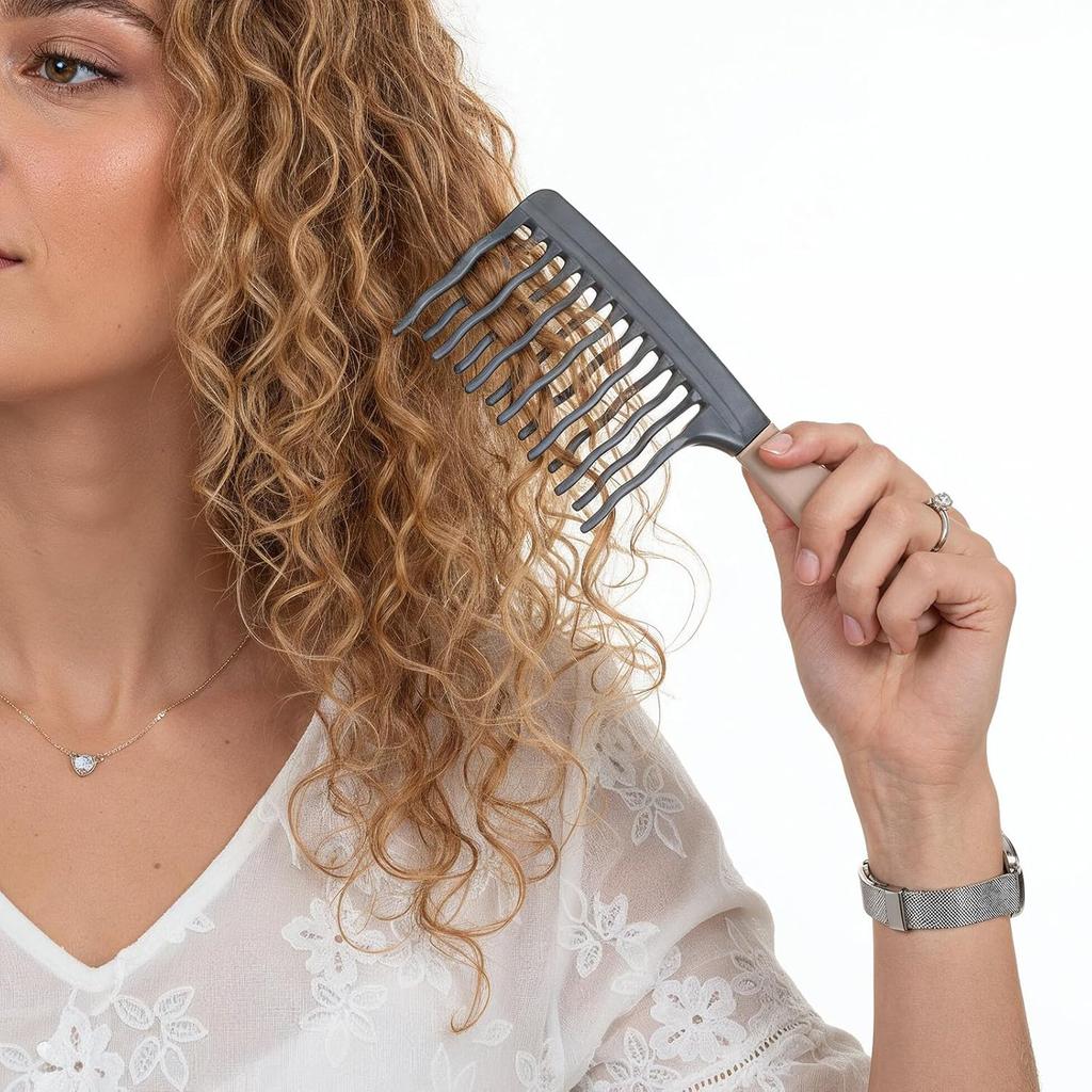 Wide Tooth Comb for Curls, Curly Hair Comb with Double Row Wavy Tooth for Curls Wavy Thick Long Wet Dry Hairs, Detangler Hairs Brush Large Teeth