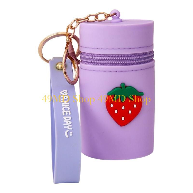 49MD Stylish Mini Coin Pouches with Silicone Keychain Lipstick and Change Bag земляничный