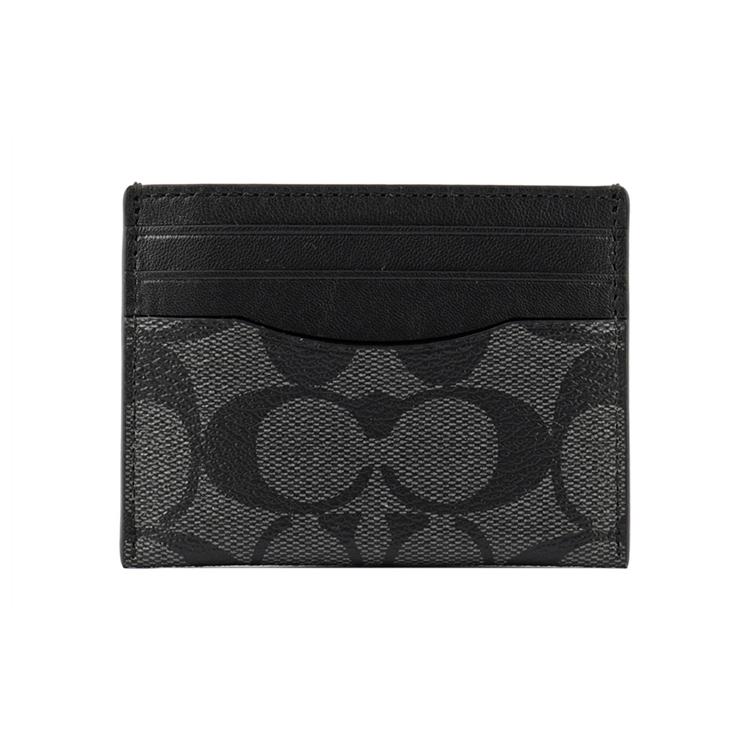 COACH Card Case Coated Canvas Card Holder Men's Gray Black 58110-CQBK