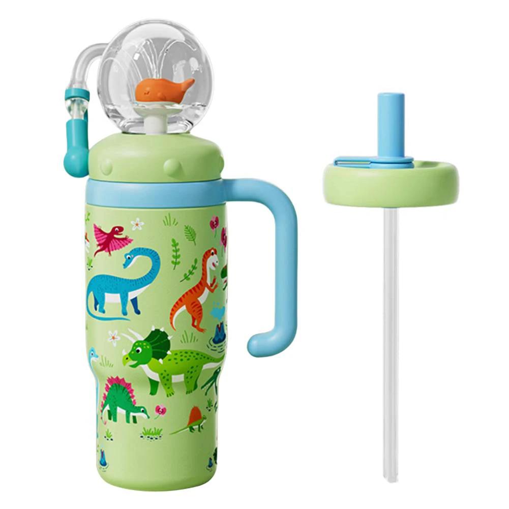 Stainless Steel Whale Fountain Tumbler with Handle Whale Water Cups with Straw 710ML Leak Proof Water Bottle for Kids Adults