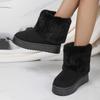 Moda feminina bico redondo quente engrossado pelúcia inverno bege botas de cano médio sola grossa casual confortável antiderrapante bota de neve feminina