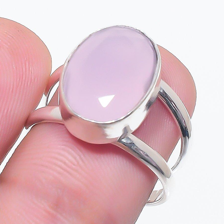 Natural Pink Chalcedony Gemstone 925 Sterling Silver Jewelry Ring Size 6.5 F3e88