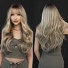 Professional  Loose Long Body Wavy Orange Wig for Women Daily Use Fashion Synthetic LightOrange Curly Hair Wigs with Bangs High Density 28Inch
