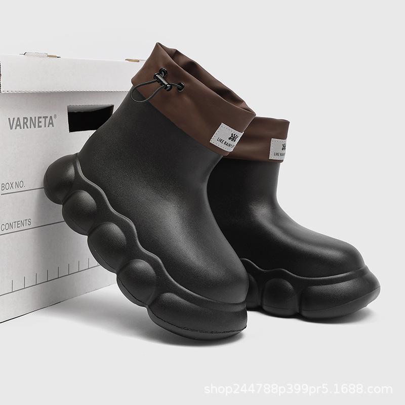 Fashion short rain shoes women s elastic rain boots Martin boots non-slip water boots waterproof shoes adult overshoes EVA 36-37 чёрный