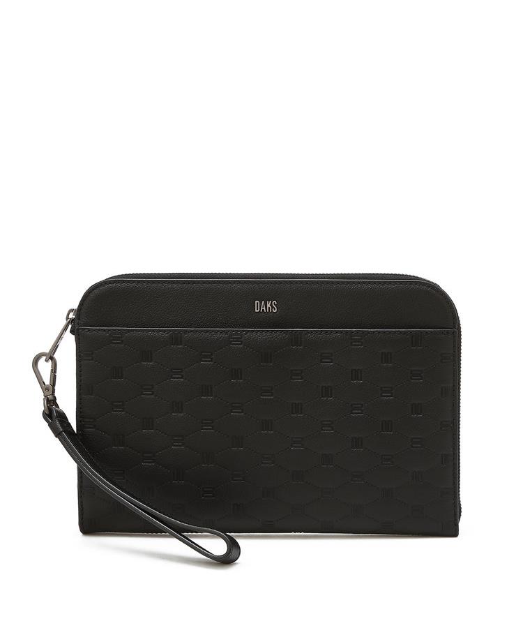 Daks Men'S Accessories Black Lolo Pattern Cowhide Clutch Bag Dbba6F006Bk