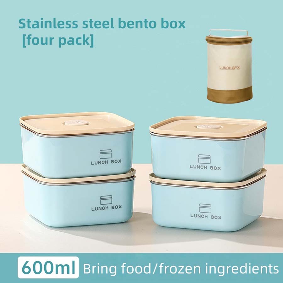 

Stainless steel covered bento box, household square lunch box, refrigerator specific sealed fresh-keeping box 3 синий