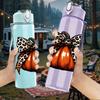 1PC Leopard Bow Pumpkin Fall Print 750ml Color Plastic Sports Water Bottle Leakproof Flip Straw Lid Suitable for Sports Office Home Use