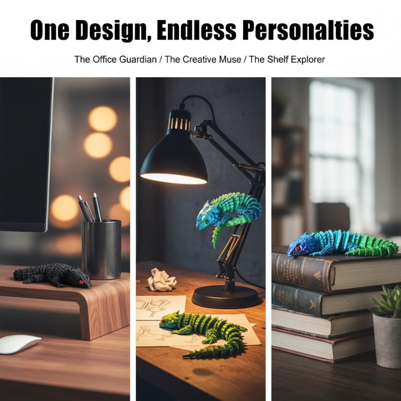3D Printed Conjoined Lizard Statue Ornaments, Movable Cartoon, Creative Desk Plants, Rockery, Fish Tank Landscaping Decoration