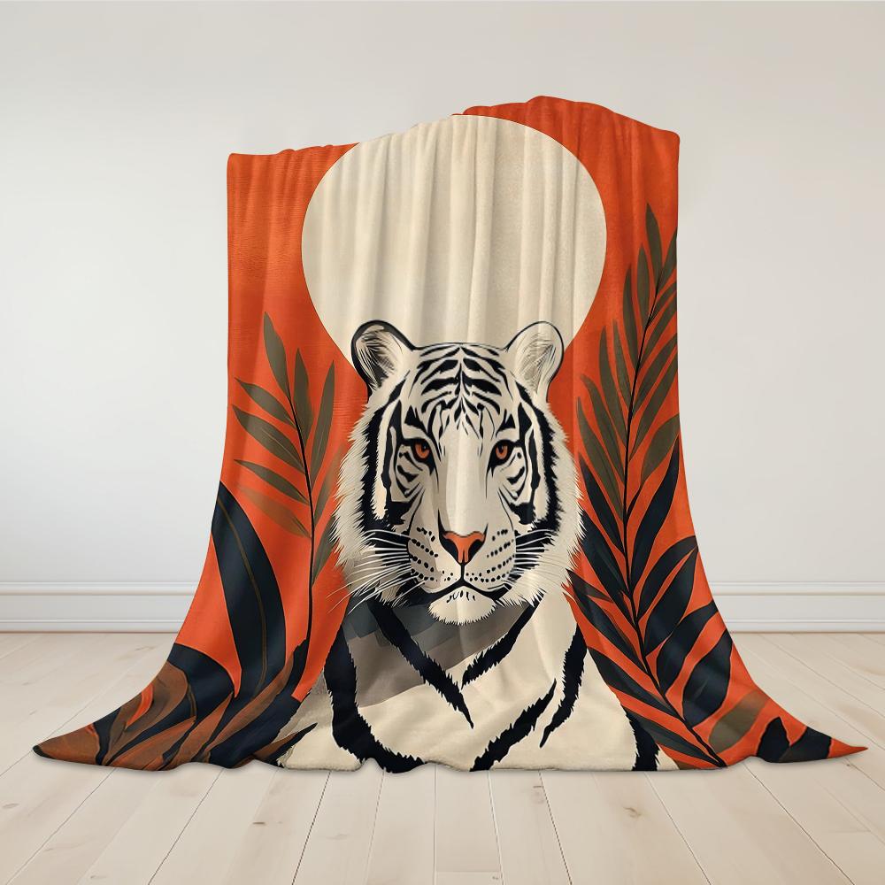 Crimson Moon Tiger Flannel Blanket Warm Soft Halloween Christmas Couch Warm Cozy Decorative Decor Gift for All Season
