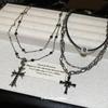 Sweet cool wind diamond cross necklace retro dark wind personality collarbone chain punk versatile temperament necklace wholesale