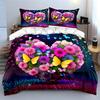 Romantic Floral Butterfly Decoration Set Bedding Set with 1 Duvet Cover 2 Pillowcases Single Double King Queen, Gift