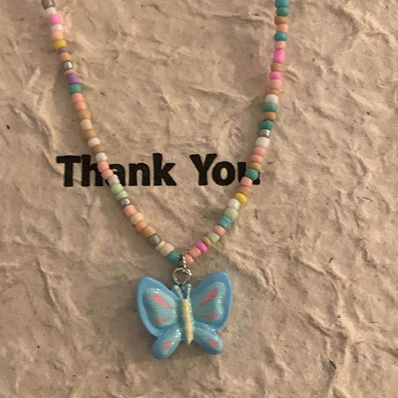Butterfly Beaded Necklaces Butterfly Choker Pendant Necklace Beaded Choker Resin Material Perfect Gift for Girl Children