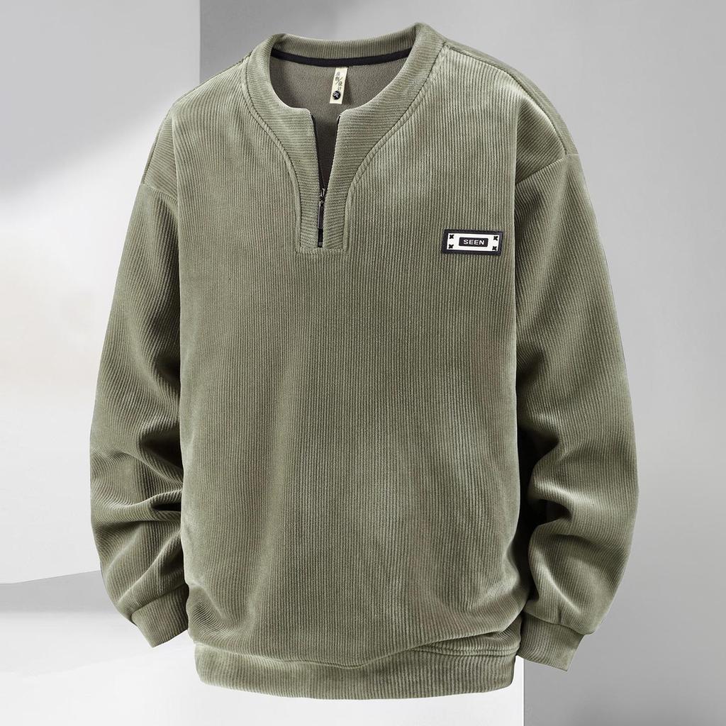 350 Jin Plus Size Men's Fleece-Lined Sweatshirt, Thick Long Sleeve, Autumn/Winter, Extra Large Loose Base Layer