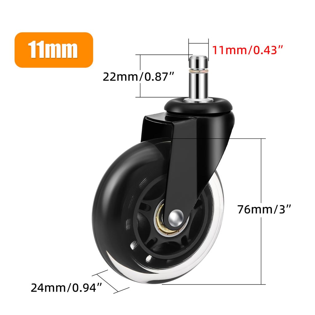 1PCS Office Chair Caster Wheels 10MM 11MM Swivel Rubber Caster Wheels Replacement Soft Safe Rollers Furniture Hardware