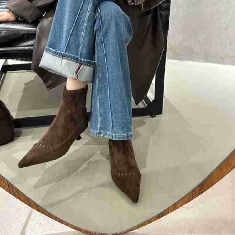 Französische spitze genähte kurze Stiefel Damen 2025 Herbst Ärmel elastische dünne Stiefel dünner Absatz Temperament Mode Stiefel junge Damenschuhe