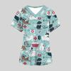 Uniformi Chirurgiche Carine Cartone Animato Gatto Donna Moda Estiva Scollo a V Medico Micro-Elastiche Manica Corta Tasche Applicate Abbigliamento Medico