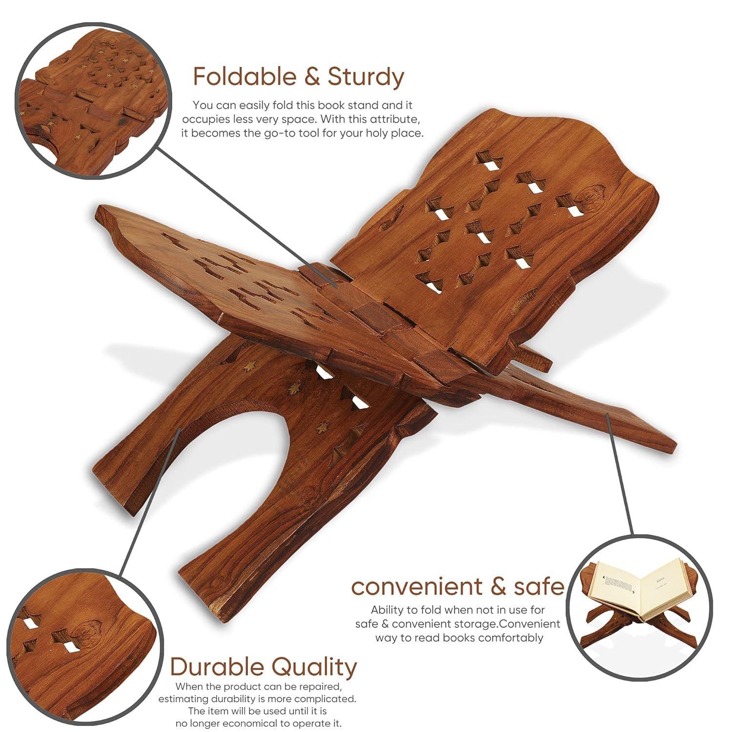 

Wooden Hand Carved Holy Book Stand Figurine, Brown, 12x5.5 inch, 1 Piece