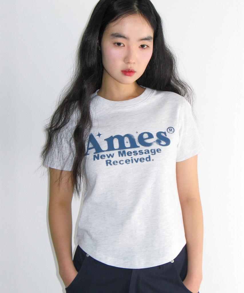 AMES-WORLDWIDE Round Hem Crop Tee Light Gray