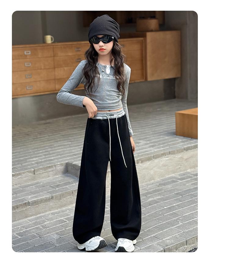 Girls' Patchwork Wide-Leg Sweatpants - 2025 Spring/Autumn Trend for Middle & Big Children