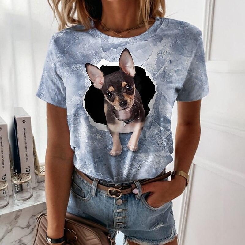 Damen Rundhals Tier Serie 3D Digital bedrucktes Kurzarm T-Shirt