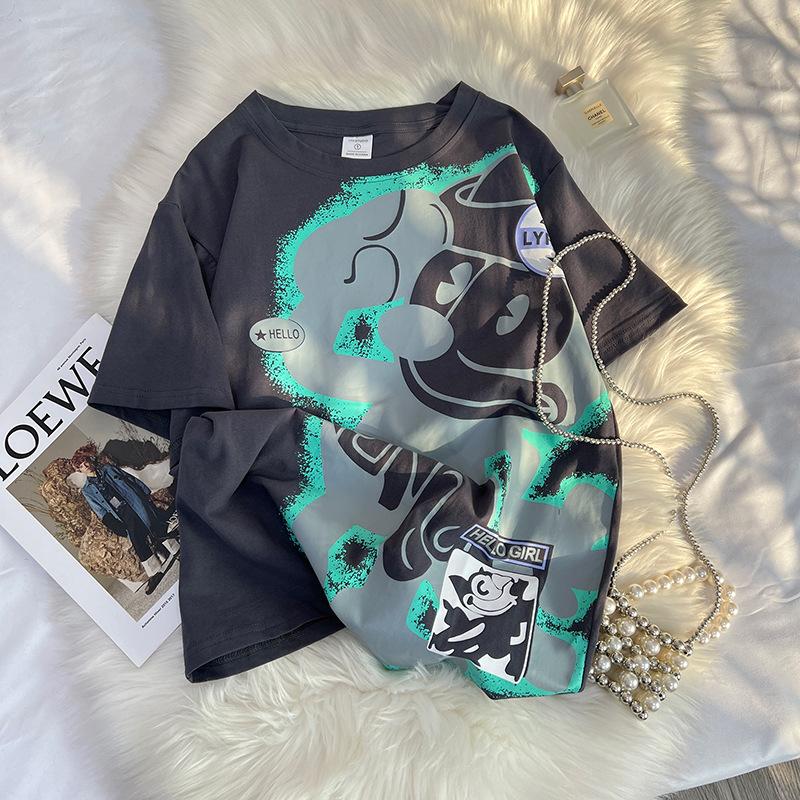 

Летний топ с круглым вырезом и 3D-мультяшным принтом, модные повседневные женские футболки с короткими рукавами 6XL