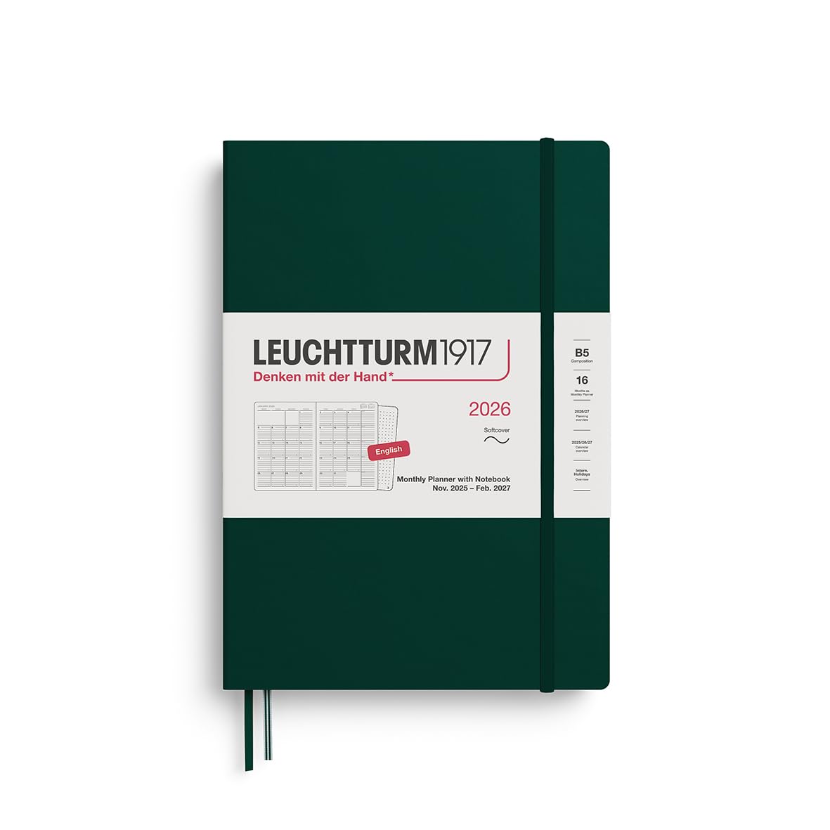 

Leuchtturm 2026 Forest 372788 November Officially Imported Planner, B5, Monthly, Soft, Green, (Starts 2025),