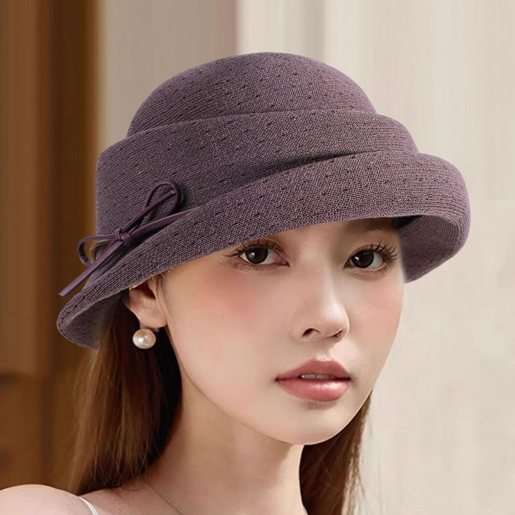Elegant curled top hat women's spring and summer new sunscreen breathable advanced sense basin hat fashionable face small sun hat hollow