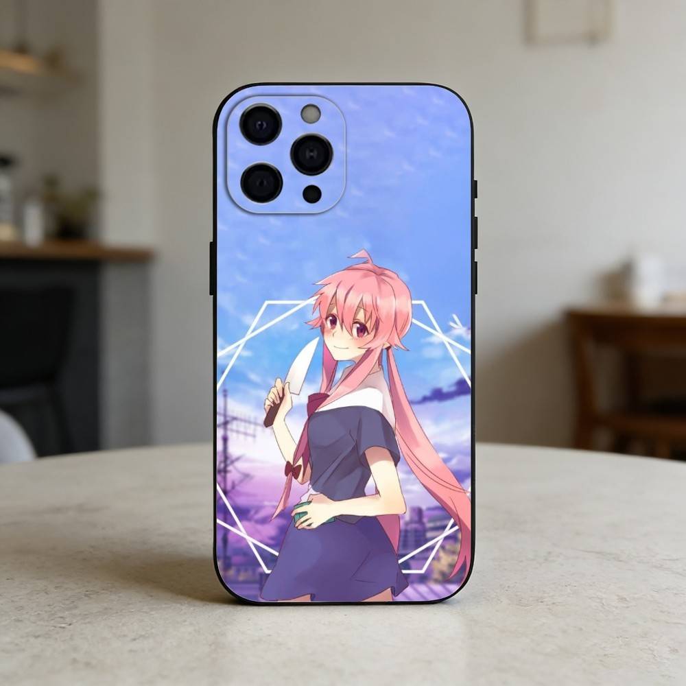 M-Mirai N-Nikki Gasai Yuno Anime Phone Case For iPhone 17,16,15,14,13,12,11 Plus,Pro,Max,Mini Silicone black Soft Cover