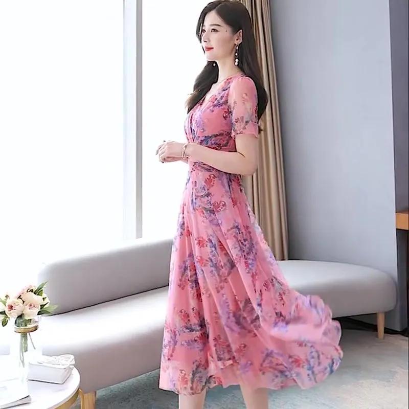 Women's Summer Long Beautiful and Elegant Dresses Short-sleeved Temperament Dresses
