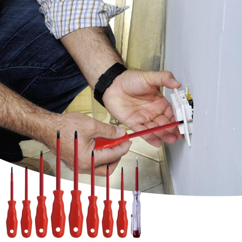 9pcs Insulated Screwdriver Set Durability AntiRust Steel Bit for Electrical Appliance Maintenance Tool AntiSkid