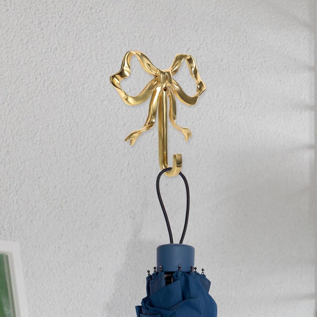 Alipis Bow Hooks for Wall Bow-Knot Hook Brass Coat Hanger Gold Wall Hooks Nordic Retro Clothes Hook Key Holder for Scarf, Bag, Towel, Hat