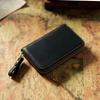 Crazy Horse Leather Car Key Holder - Top Layer Cowhide, Zipper Closure, Anti-Lost Hook, Convenient Design