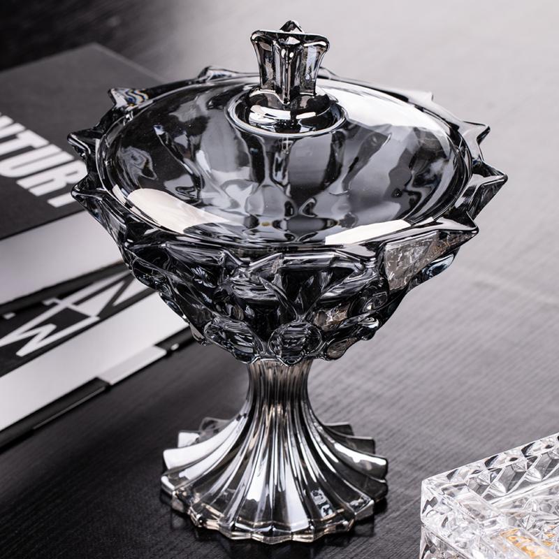 European-style Crystal Glass Ornaments with Lid Small Fruit Plate Home Living Room Large Storage Tank Home Decoration Sugar Tank