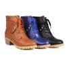 FOREADA Women Ankle Short Boots Round Toe Thick Mid Heels Lace-up Combat Boots Ladies Fashion Shoes Winter Black Blue Camel 43