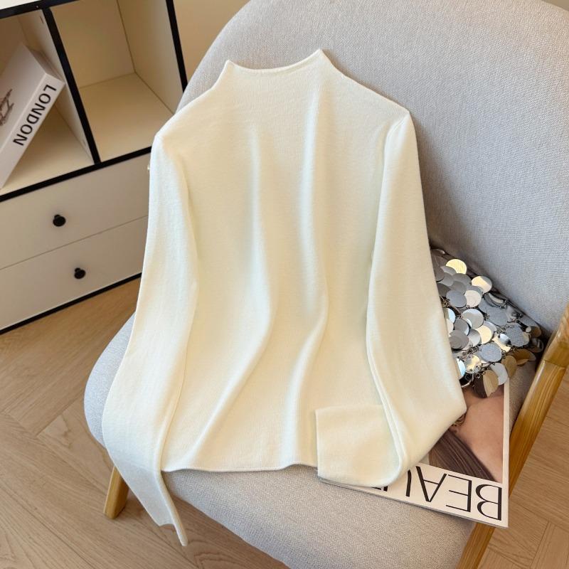 Autumn Winter Half High Collar Solid Sweater Women Casual Fashion All-match Bottomed Knitting Pullover Top