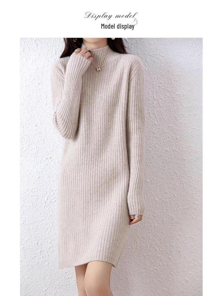 Autumn 2025 Slimming Layered Knit Sweater Dress - Mid-Length Petite Style