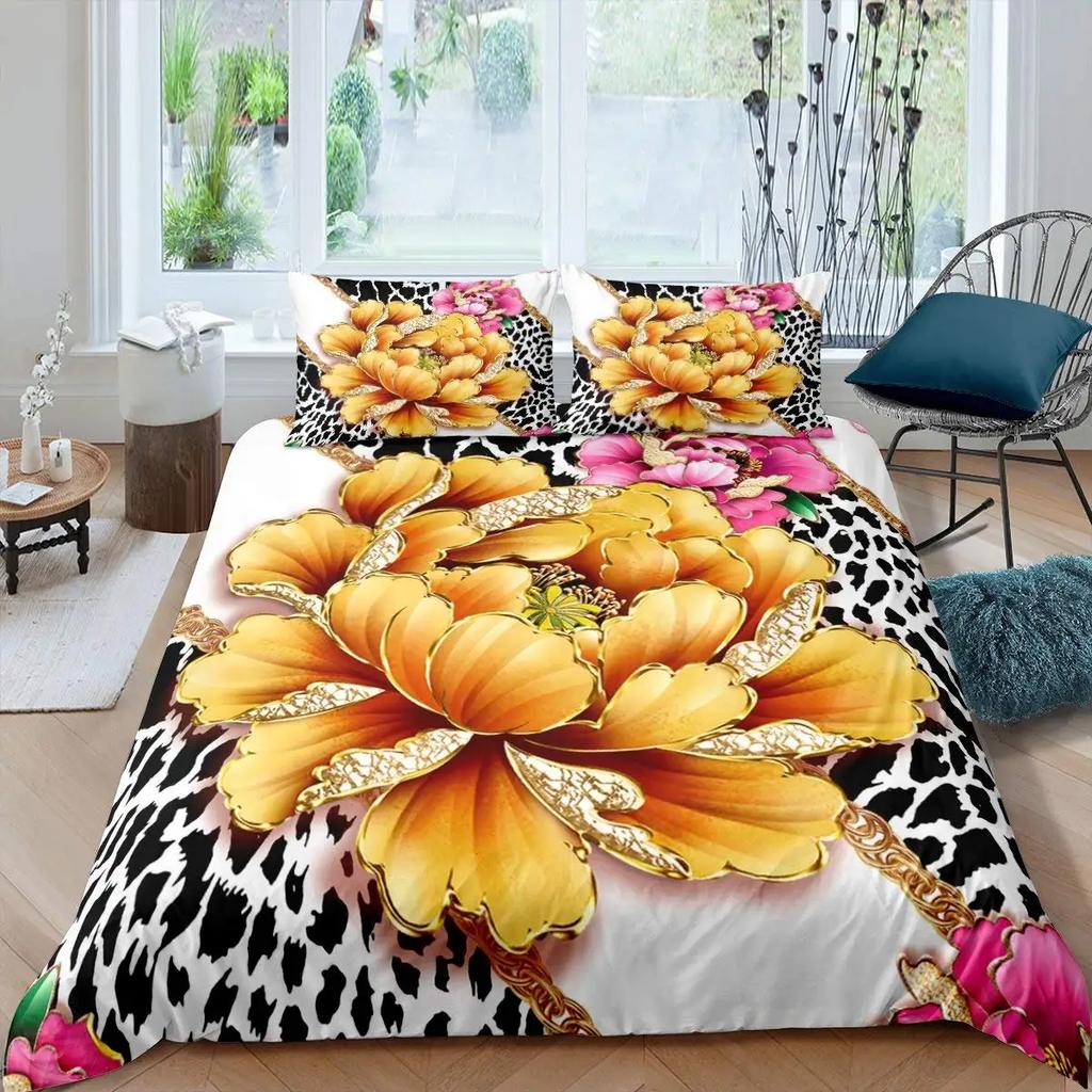 Pink Peony Duvet Cover Set Tulips Flowers Comforter Cover For Girls Women TwinFlorals Blossoms Botanical Plants Bedding Sets