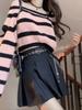Baggy Pullover Sweater for Women Hollow Out Stripe Short Knitted Top Fashion Casual Y2K Clothing Autumn Winter