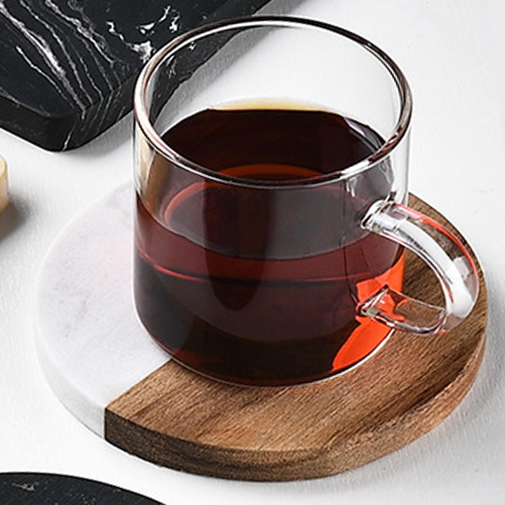 4PCS Marble And Acacia Wood Coaster Set Heat Resistant For Home Dining Table