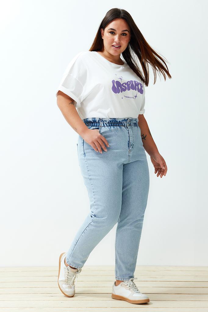 Damen-Jeans in Übergröße, modisch, neue Saison, Anthrazit, hohe Taille, elastische Taille, Mom-Jeans