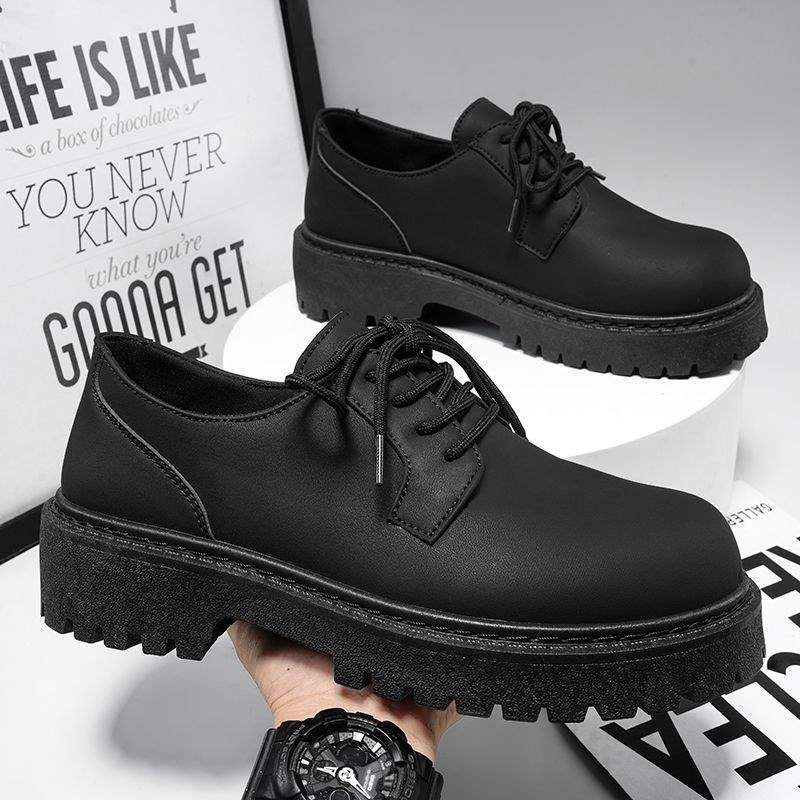 

New men s shoes men s 2025 big head leather shoes business autumn casual platform heightening Derby British black 44 чорний