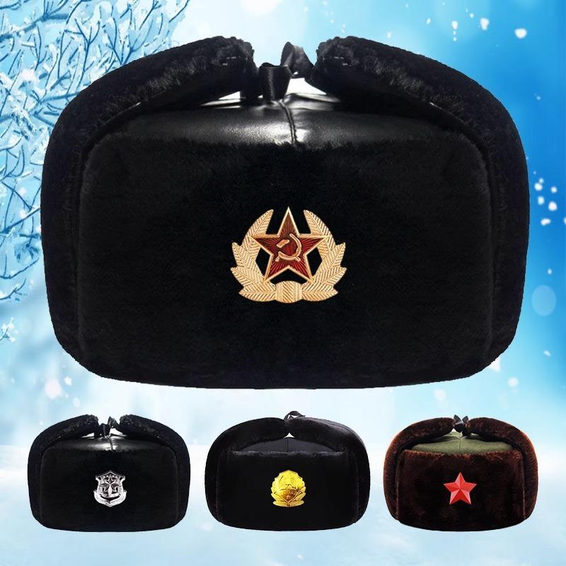 Winter security cotton hat, black thickened velvet leather hat, windproof and warm duty cold-resistant cotton hat