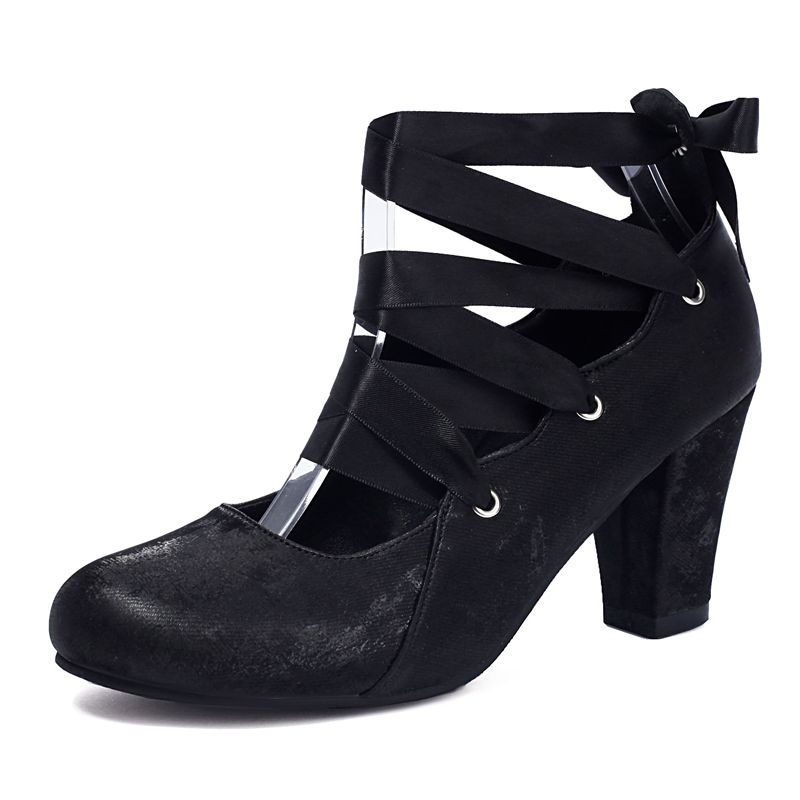 Fashion 2025 Fashion Female Pumps Round Toe Block Heels 7.5cm Lace Up Plus Size 45 46 47 Mary Janes Women Dating Shoes
