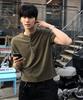 Dei [Henley Neck, Round] Semi-Crop Knit Short Sleeve T-Shirt (2 Stries) (B Type)