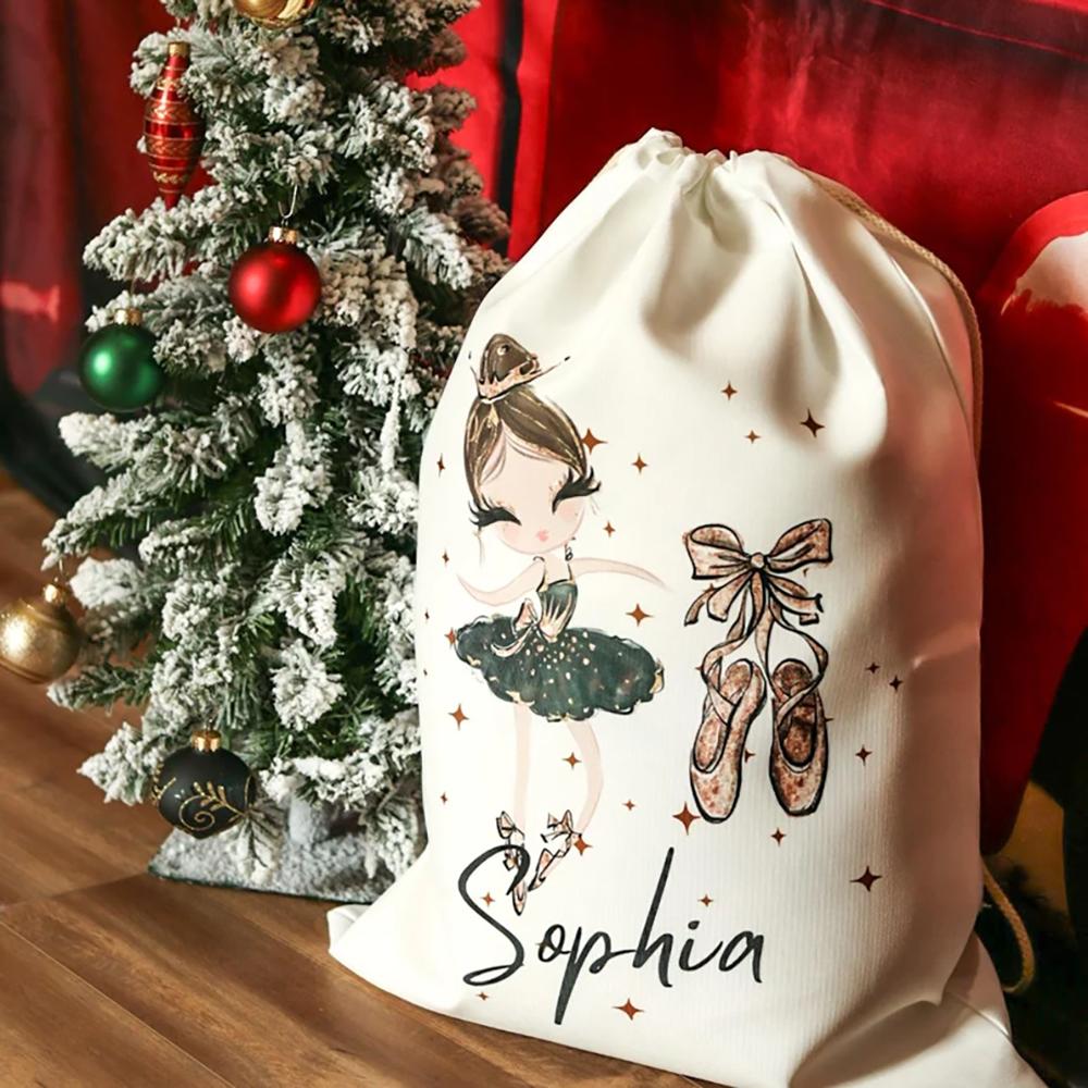Personalised Ballerina Christmas Sack Gift Bag Santa Sack Christmas Eve Decoration Item Kids Ballet Drawstring Bag New Year Gift