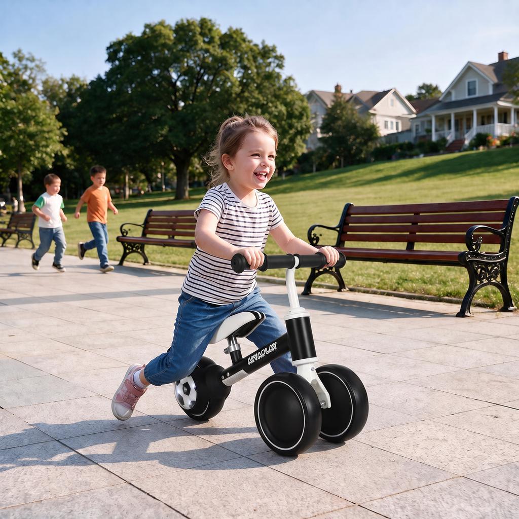 Balance Bike for Kids 1-2 Years, Toddler Bike with Adjustable Seat and Lighting Rear Wheels for Boys and Girls, Black