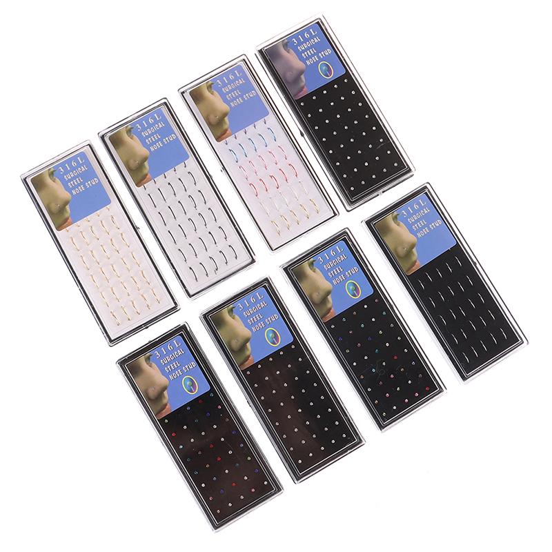 40/60Pcs Women Nose Piercing Ring Steel Silver Surgical Hoop Cartilage Stud