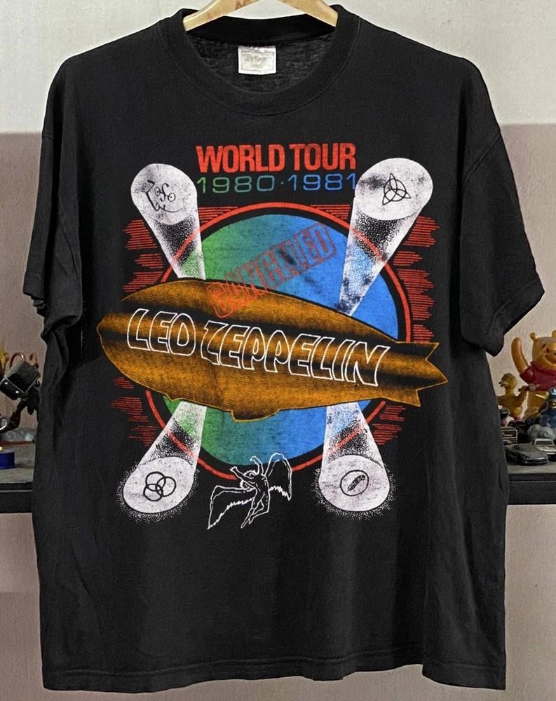 Led Zeppelin World Tour 1980 1981 basic black Unisex T shirt Remake tee S-5XL Unisex T-Shirt XXXL