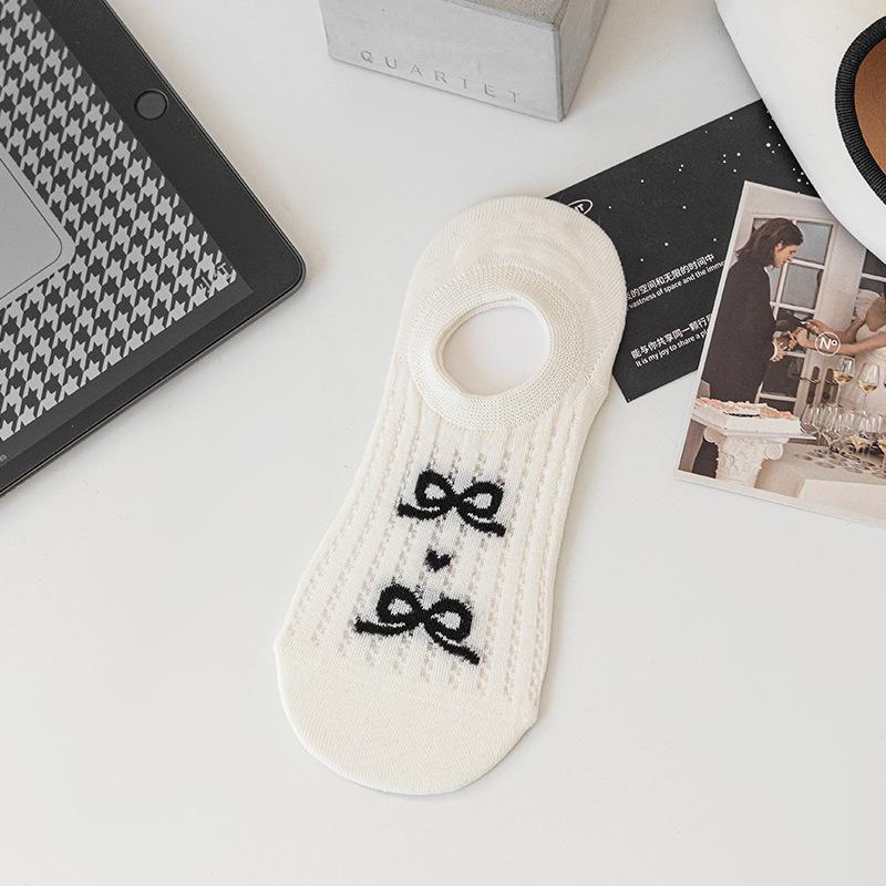 5 Paar Damen Frühling und Sommer Dünnes Netz Schleife Atmungsaktiv Flachmündig mit Niedlichen Unsichtbaren Socken