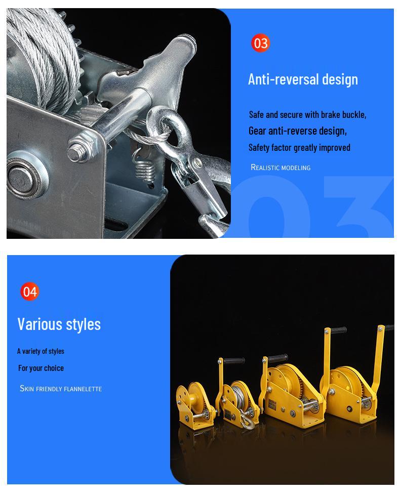 Vinciu manual bidirecțional autoblocant de 1200 lbs pentru ridicare și tracțiune casnică